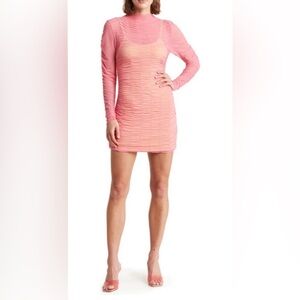 Topshop Ruched Layered Mesh Mini Dress Hot Pink And Yellow Size 4-6 NWOT